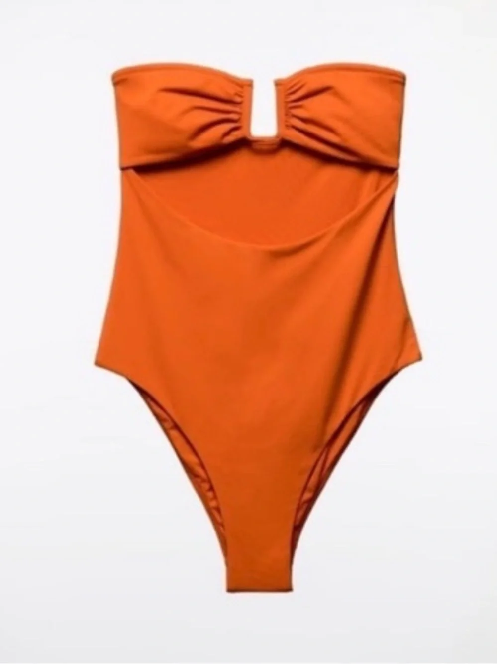 Zara Orange Strapless Twist-Front One-Piece Large L